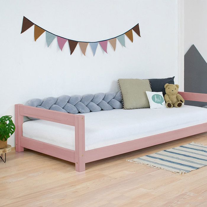 Lit enfant - BENLEMI - KIDDY - 80 x 180 cm - Bois massif - Rose pastel