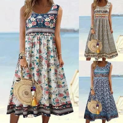 Zomer Dames Mouwloos Vest met Capuchon Bedrukt Casual Jurk