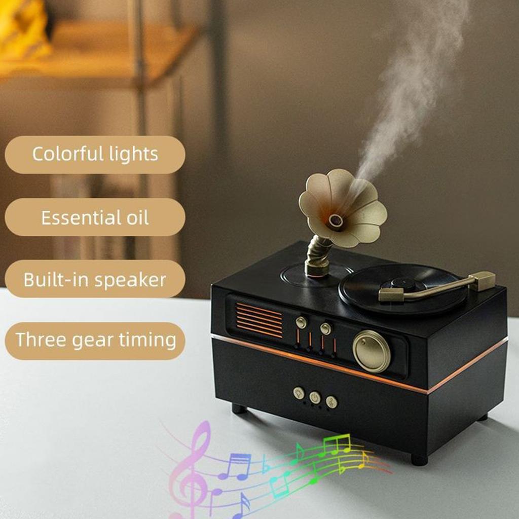 Retro Record Player Essential Oil Diffuser 160ml Aromatherapy Diffuser USB Charging with Timer for Large Bed Room Home Office