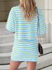Women's Striped Knit 2 Piece Outfit Short Sleeve Button Cardigan and Mini Skirt