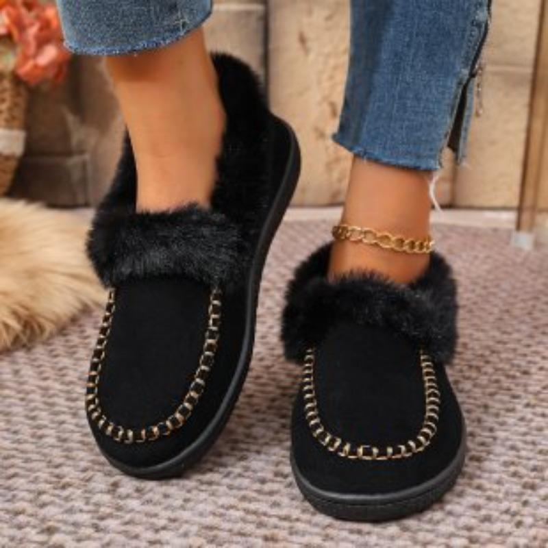 Women's Lightweight Thick-Sole Winter Insulated Slip-On Fur-Lined Snow Boots Anti-Slip Cushioned Casual Athletic Fleece-Lined Cotton Boots
