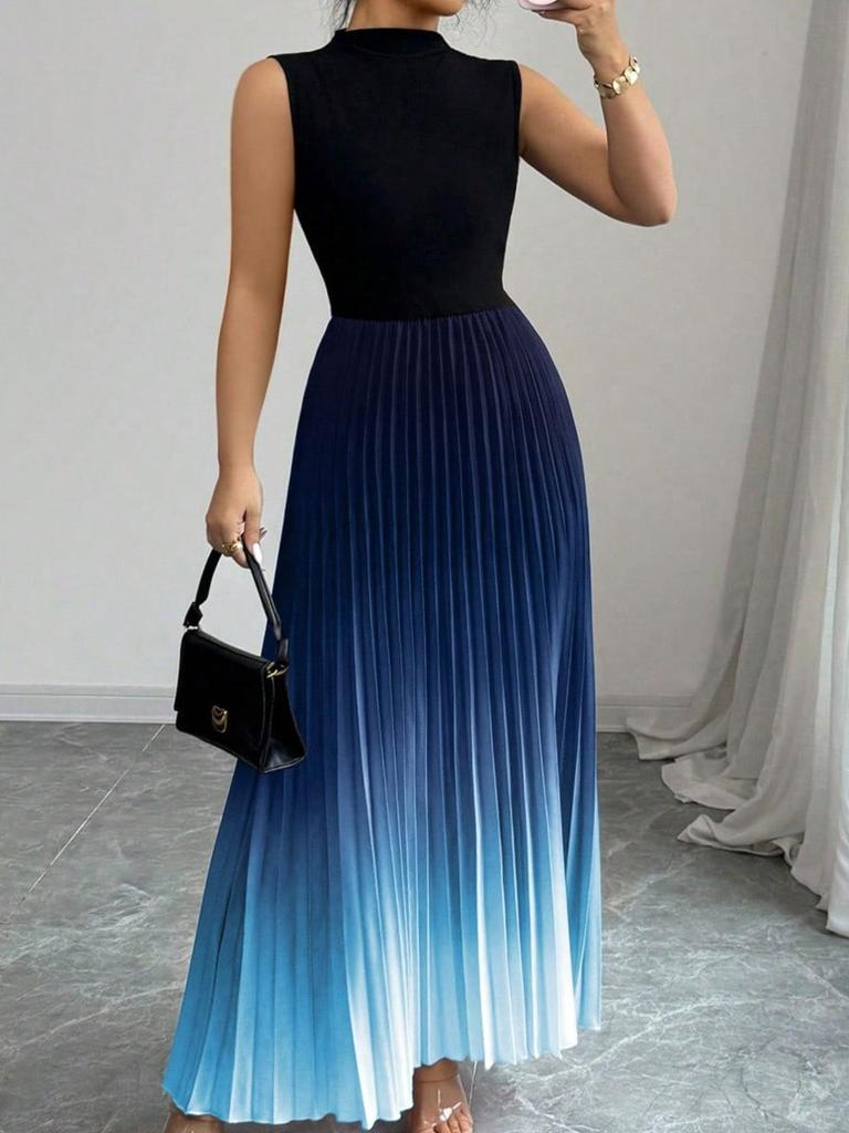 Women's Ombre Color Gradient Pleated Maxi Skirt