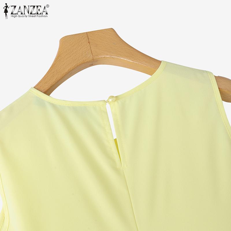 ZANZEA Dámské letní kulatý výstřih volné ležérní bez rukávů šaty