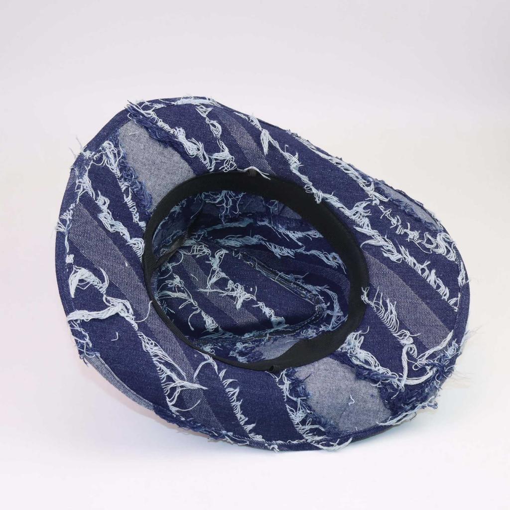 European and American Retro Blue Western Cowboy Hat Women's Spring Summer Travel Sun Protection Big Brim Sun Hat Burr Edge Knight Hat Men
