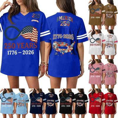 Women's Casual Fashion V-Neck Sports Independence Day Print Short Sleeve Sports T-Shirt Top