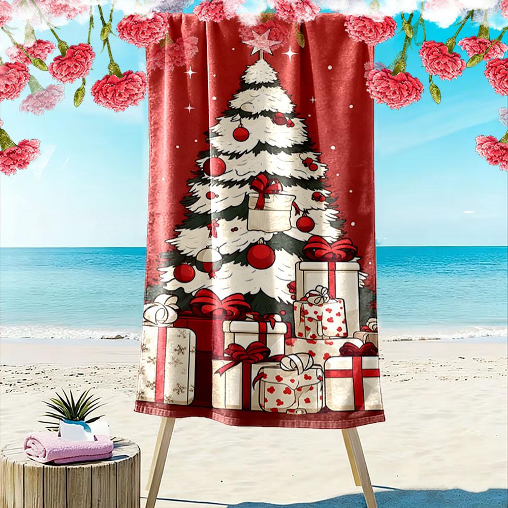 Elegant festive tree whispers Print beach towel, quick drying, suitable for travel, outdoor sports, jogging, the beach and swimming, gift