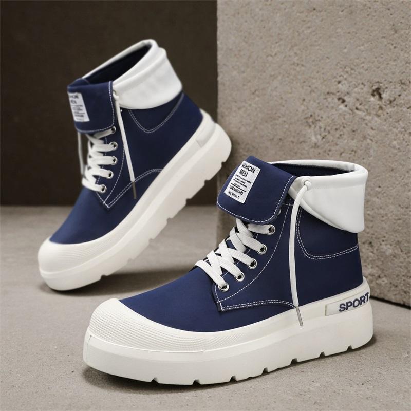 Pánské vysoké boty na silné podrážce Všestranné a trendy britského stylu Pracovní boty Pohodlné a protiskluzové