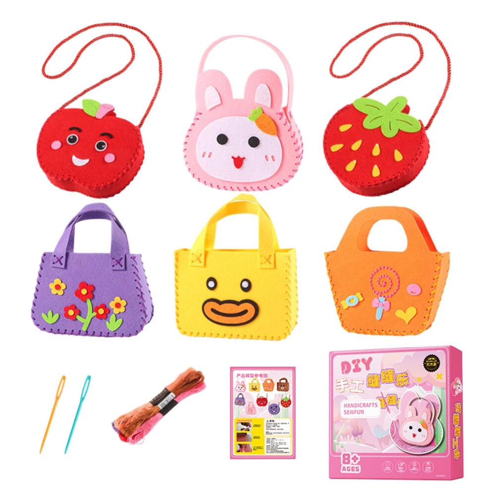 Sewing Kit Kids for Beginners, Educational Craft Kit with Non-Woven Materials, Small Bag Sewing Patterns for Girls