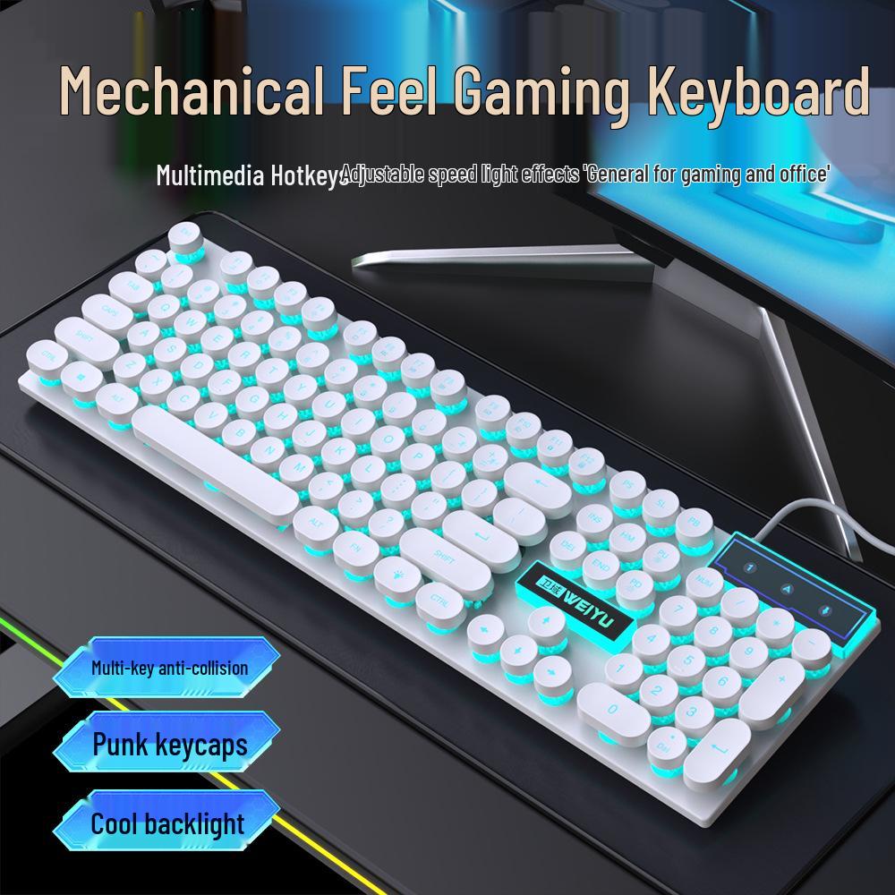 Retro Punk Mechanical Wired Keyboard & Mouse Set for Gaming and Office