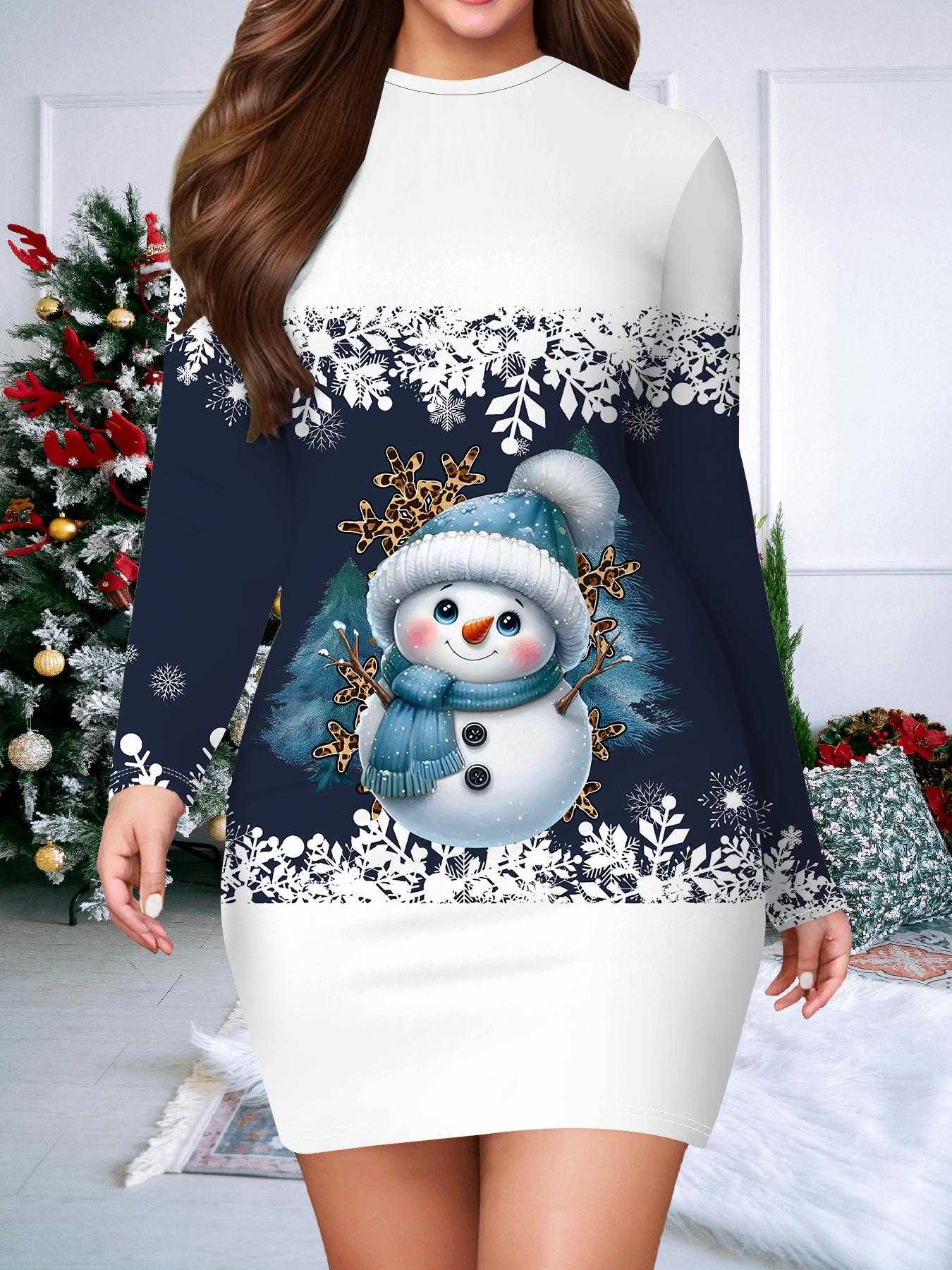 

2025 Осень и Зима Новое Женское Платье в Облипку, 3D Рождественская Печать и Крашение Женская Мода Длинный Рукав Круглый Вырез Сексуальное Платье в Облипку XL синий