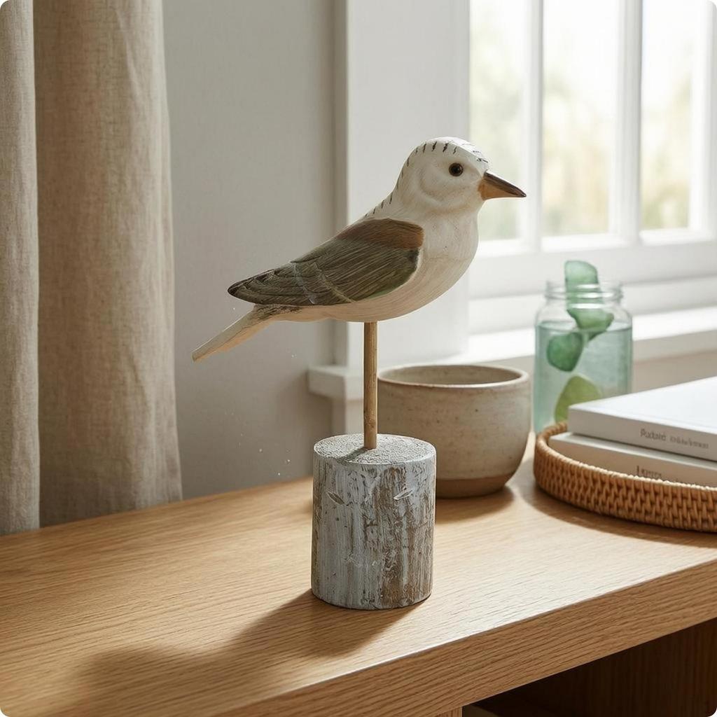 Tabletop Bird Ornament HandPainted Carved Wooden Decor Soft Tones House Decoration M 6h001b