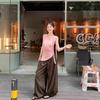 Summer Slim and Thin Side Waist Pleated Sling Vest Women's Fashion Asymmetrical Hem Design Streamer Sleeveless Top