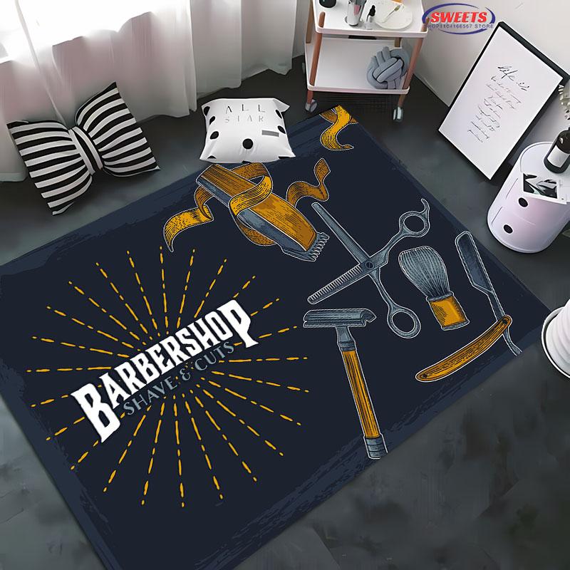 Barber Shop Sign Pattern Carpet,Living Room and Bedroom Household Items,Children's Room Sofa Mats, Doormat Floor  Anti-slip Rug