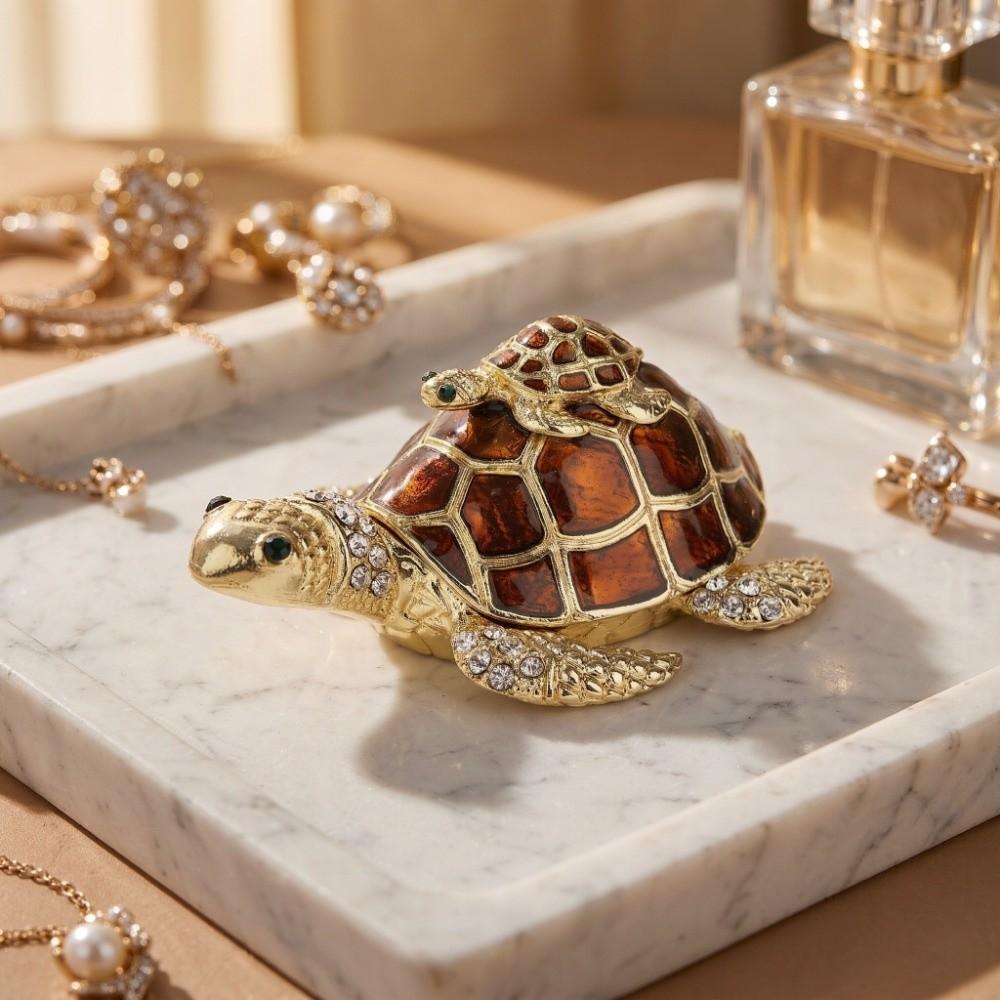 Enamel Craft Turtle Trinket Box Hinged Lid Turtle Hinged Jewelry Boxes For Earrings