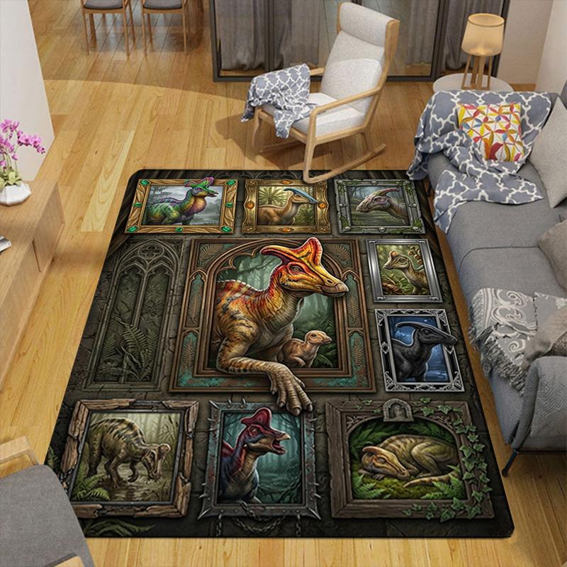 Prehistoric Dinosaurs Pattern Rug Floor Mat for Living Room or Bedroom Soft and Comfortable Carpet a Gift for Birthday and Holiday.