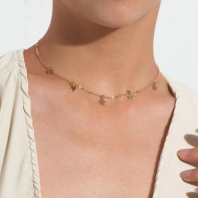 Europe, America, Hot-selling Five-pointed Star Pendant Necklace Women, Fashion Temperament Adjustable Single-layer Necklace