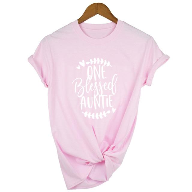 1Pcs Auntie One Blessed Auntie Printed Arrival Funny Casual Short Sleeves Thanksgiving Shirts Family Group