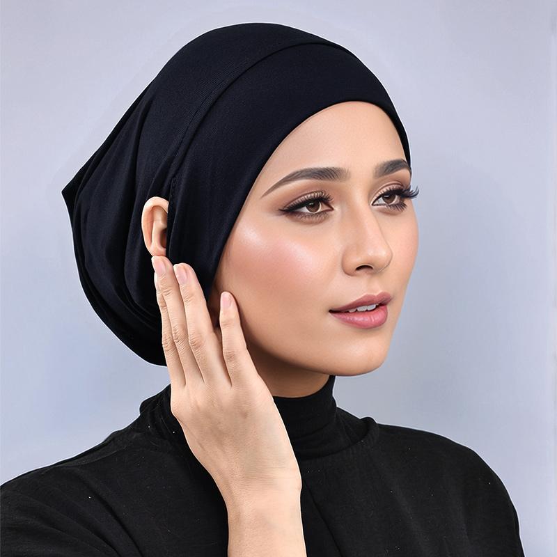 New Design Leaking Ears Caps Women Inner Hijab Muslim Turban Soft Premium Jersey Hijab Open Caps Solid Color Base Tube Caps