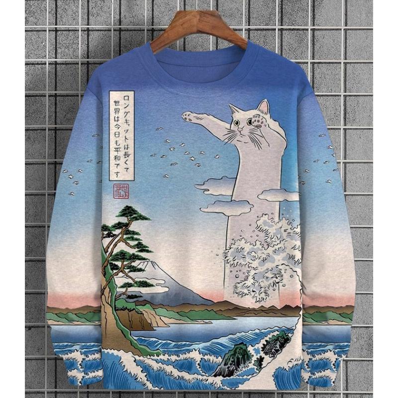 Autumn Unisex Long Sleeved T-shirt Loose Casual Landscape Print Fashionable Daily Commuting T-shirt