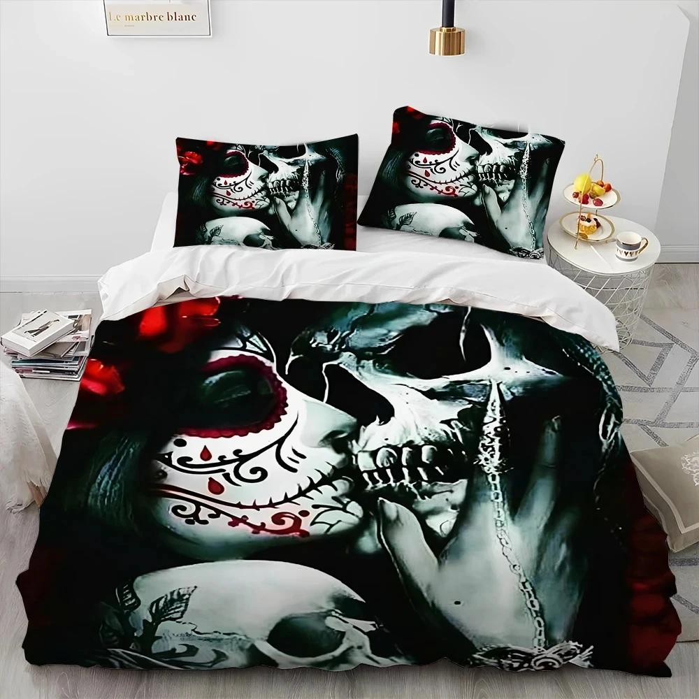 3D Gothic Horror Death Girl Horror Theme Duvet Cover Set Bedding Set Single Double Large Size Bed Linen for Adults Gothic Style