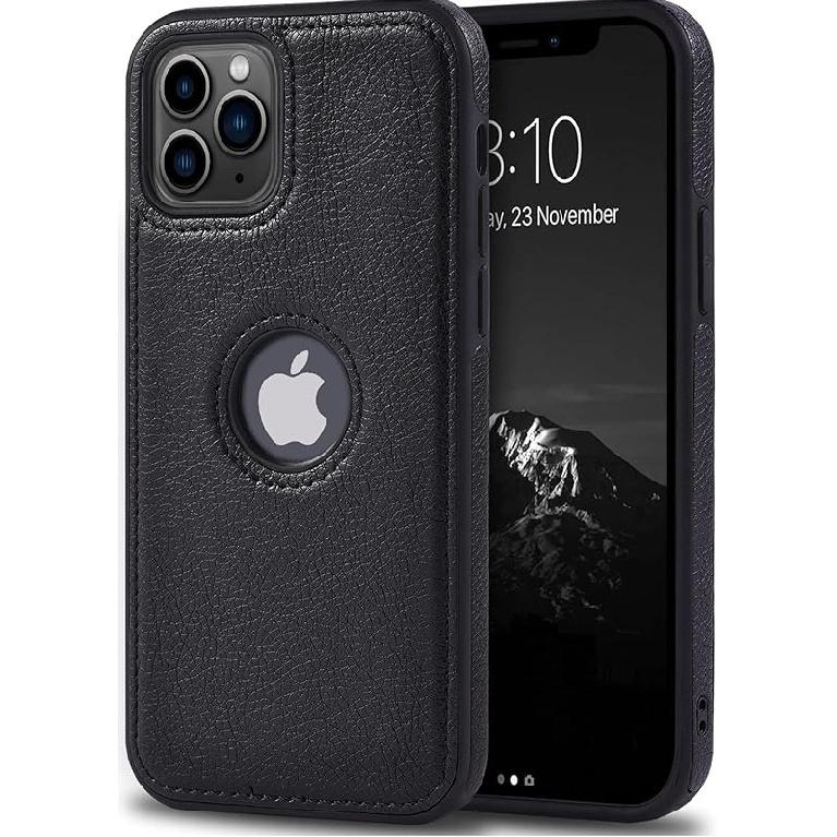 Unique Design Luxury Leather Business Phone Case for iPhone 11 Pro Max Anti-Slip Scratch Resistant Ultra Slim Protective Case (2019,6.5”) (Brown)