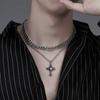 Naszyjnik Podwójny Łańcuch Popularny Kihei Szerokość Łańcucha Krzyż Naszyjnik Krzyż Wisiorek Stal Nierdzewna Hip Hop Raper Akcesoria Prezent Alergia na Metal