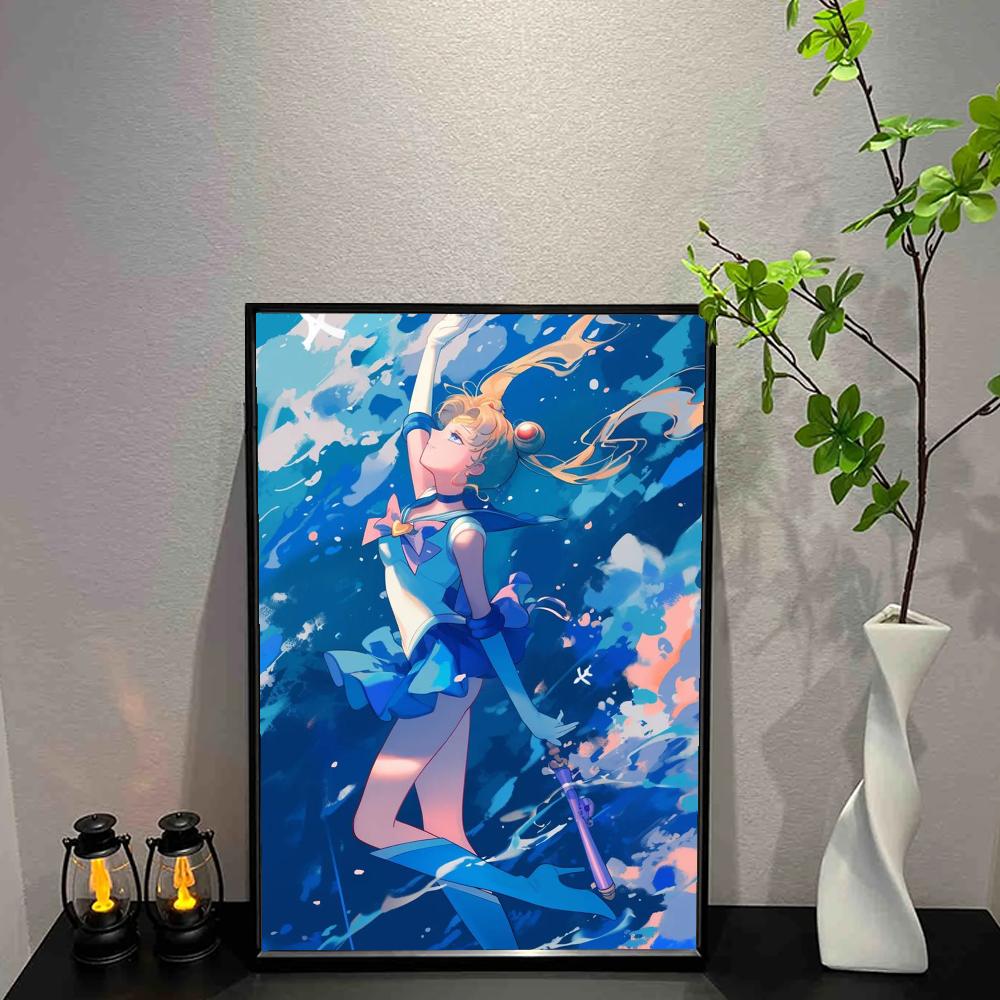 S-Sailor M-Moon Poster, Wandkunstdruck, Poster, dekoratives Wandbild, moderne Heimdekoration, Geburtstagsgeschenk, ungerahmte Leinwand, Garagenzimmer 21cm×30cm NoFrame