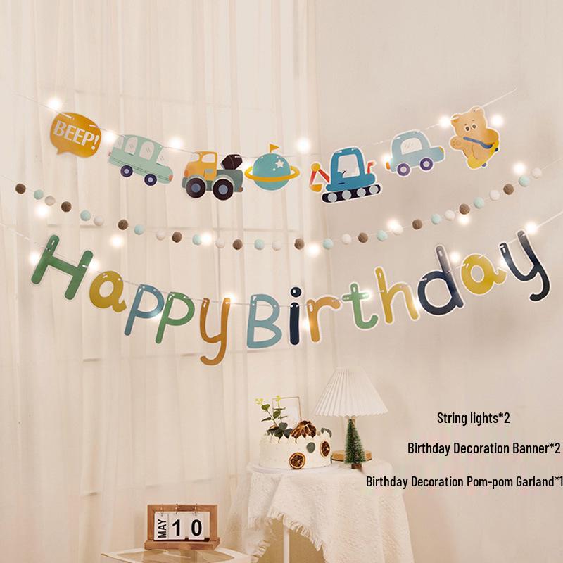 First Birthday Pom-Pom Bunting & Photo Banner for Boys and Girls