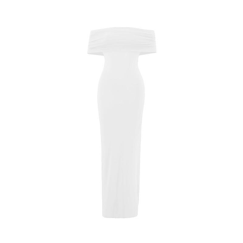 Sexy Off Shoulder Bodycon Dress With Spliced Milk Silk Fabric For Summer Casual Wear