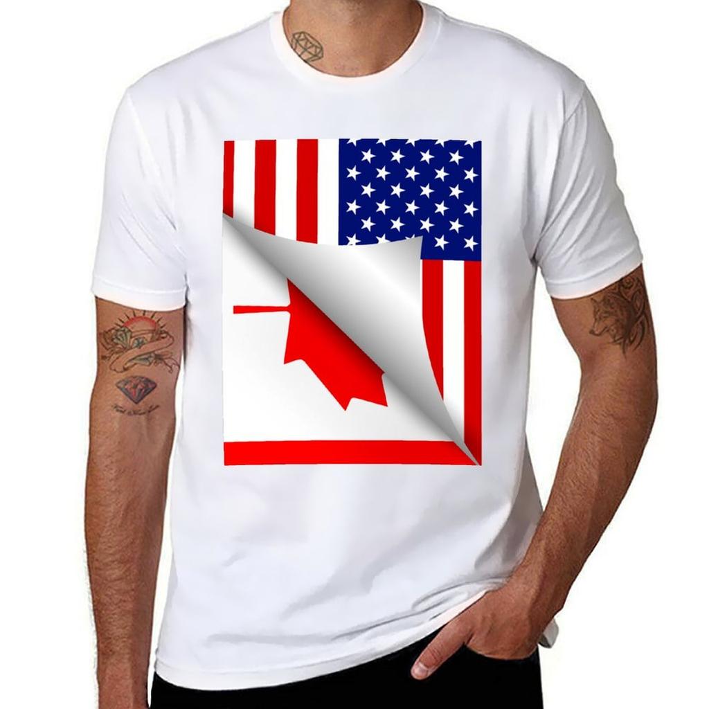Canadian American Flag Tshirt Basic Casual Wear Short Sleeve Top