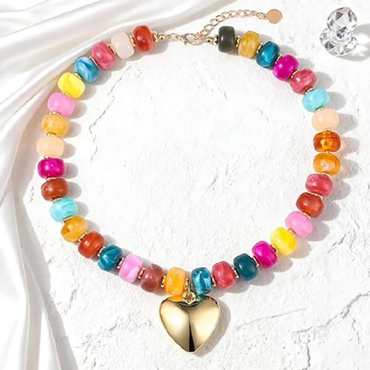 Trendy Resin Bead Chokers Necklace Elastic Cord Fit All Neck Size Great For Parties