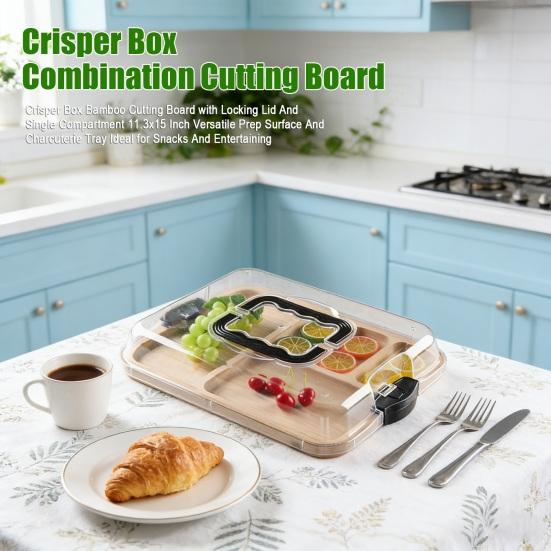Holz-Bento-Box mit Deckel & Griff Mehrteiliger Lunchbehälter für Snacks und Unterhaltung Tragbare Auslaufsichere Charcuterie-Platte für Mahlzeiten