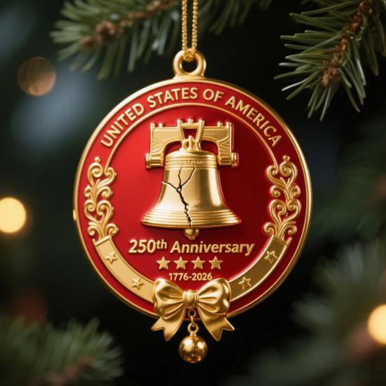 3Pcs Christmas Tree Pendant U.S. 250th Anniversary Bell Ornament Festive Atmosphere Creators with Hanging Rope