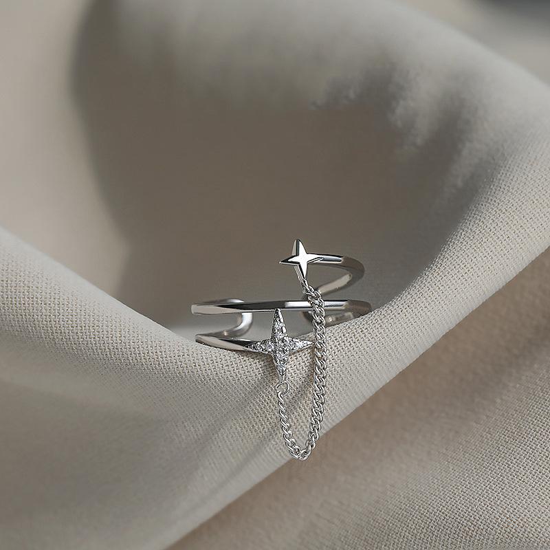 Chain star double-layer ring, women's light luxury niche design personality trendy adjustable ring