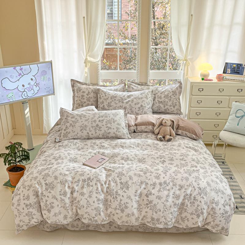 100% Cotton Bed Four-piece Set Skin-friendly Breathable Quilt Cover Bed Sheet Pillowcase Set Pastoral Small Flower
