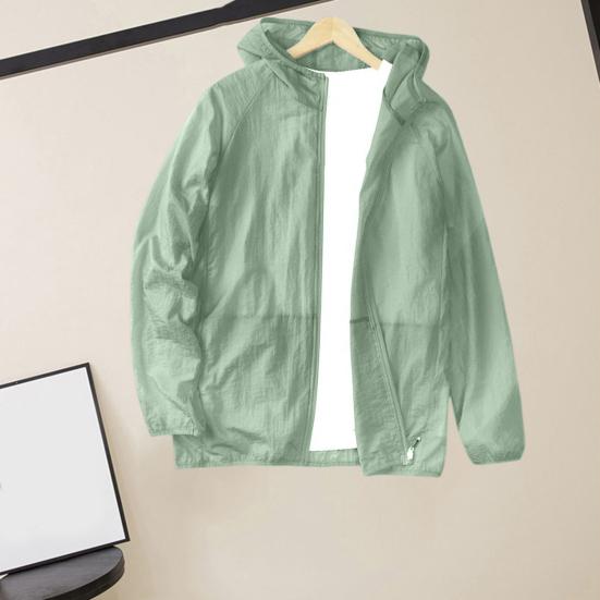 Men Sunscreen Coat Thin Zipper Closure Solid Color Summer Outdoor Sports Sun Protection Hooded Jacket Daily Wear