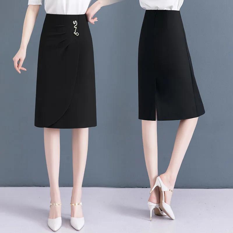 Women s Slimming Spring/Fall Split-Front Fitted A-Line Midi Skirt S