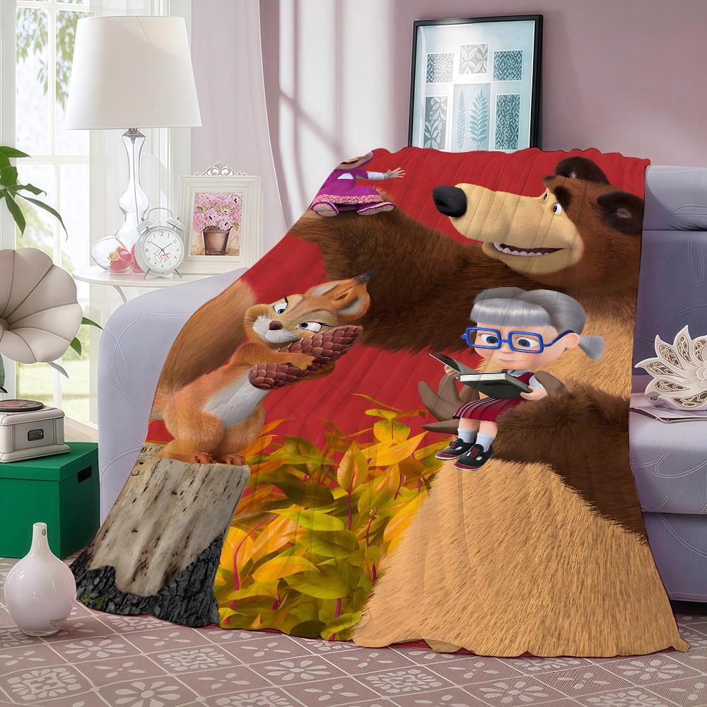 Cartoon M Masha and the bearers Blanket Warm And Soft Suitable For Bedroom Living Room Sofa Bed Office Travel Camping