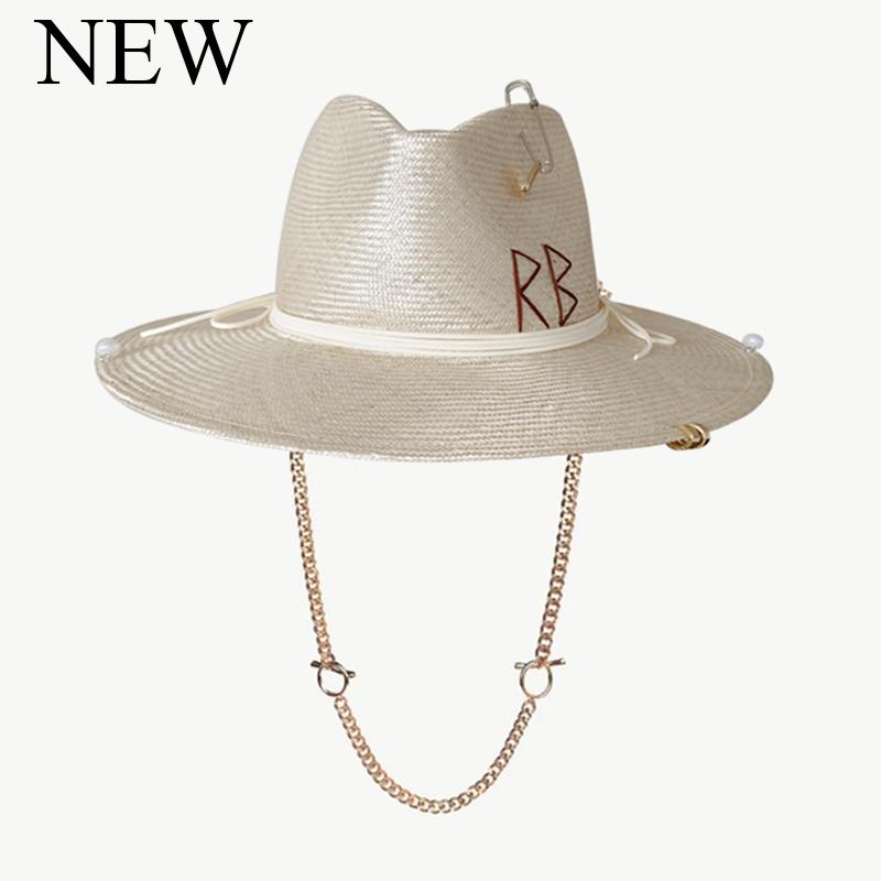 Punk Ketting Strohoed Parelketting DIY Jazzpet Zonnehoed Nieuwe Koreaanse Letterhoed Strandhoed Heren en Dames Punk Hoed Snoepkleurige Zon