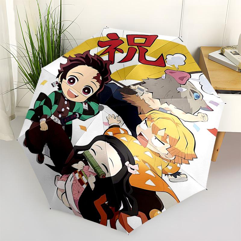 

1pc Demon Slayer Chibi Characters Automatic Opening Umbrella with 8 Bone Iron Frame, Portable Three-Fold Design - Perfect for Fans, Travelers, Daily U