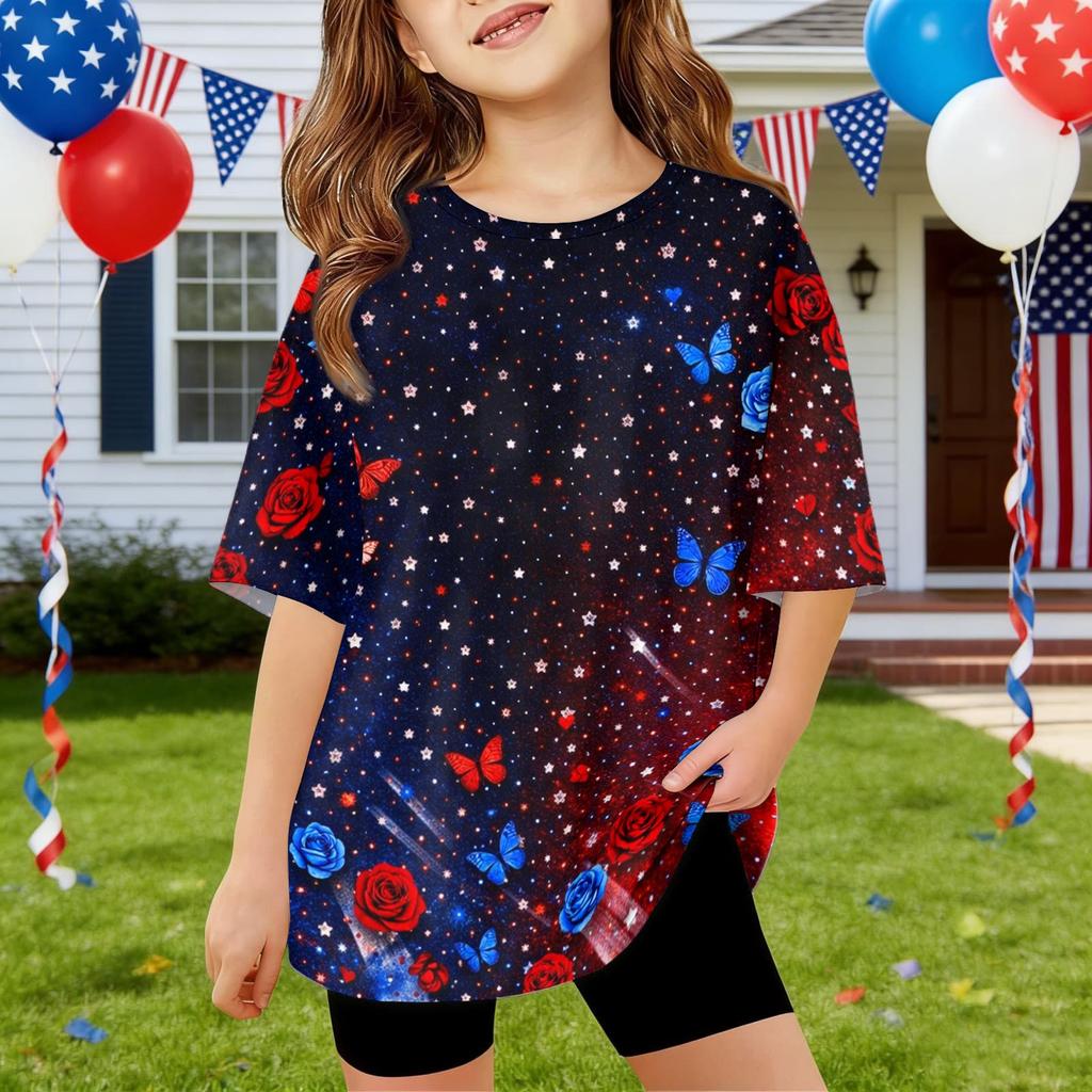 Kids Independence Day Print Round Neck Short Sleeve Casual T-shirt