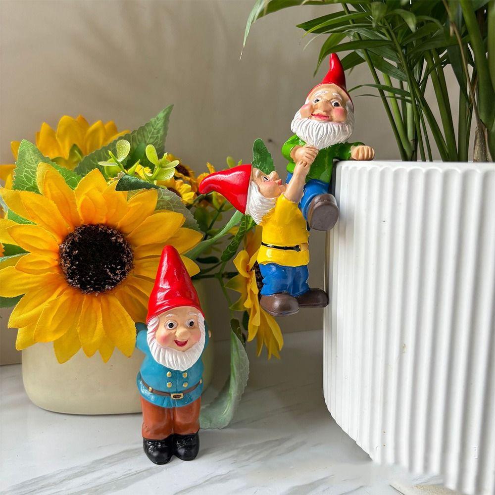 Resin Crafts Dwarf Hanging Flower Pot Cute Climbing Gnome Figurines  Home Decor