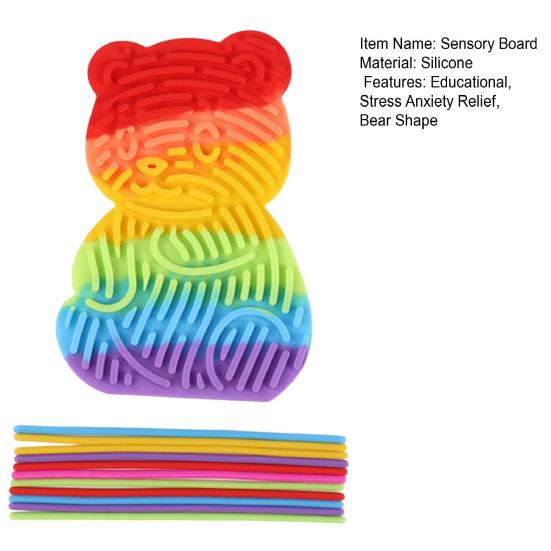 Cartoon Bear Sensory Activity Board Stress Relief Double Sided Sensory Board with Silicone Strings Boys Girls Silent Fidget Toy Travel Essentials