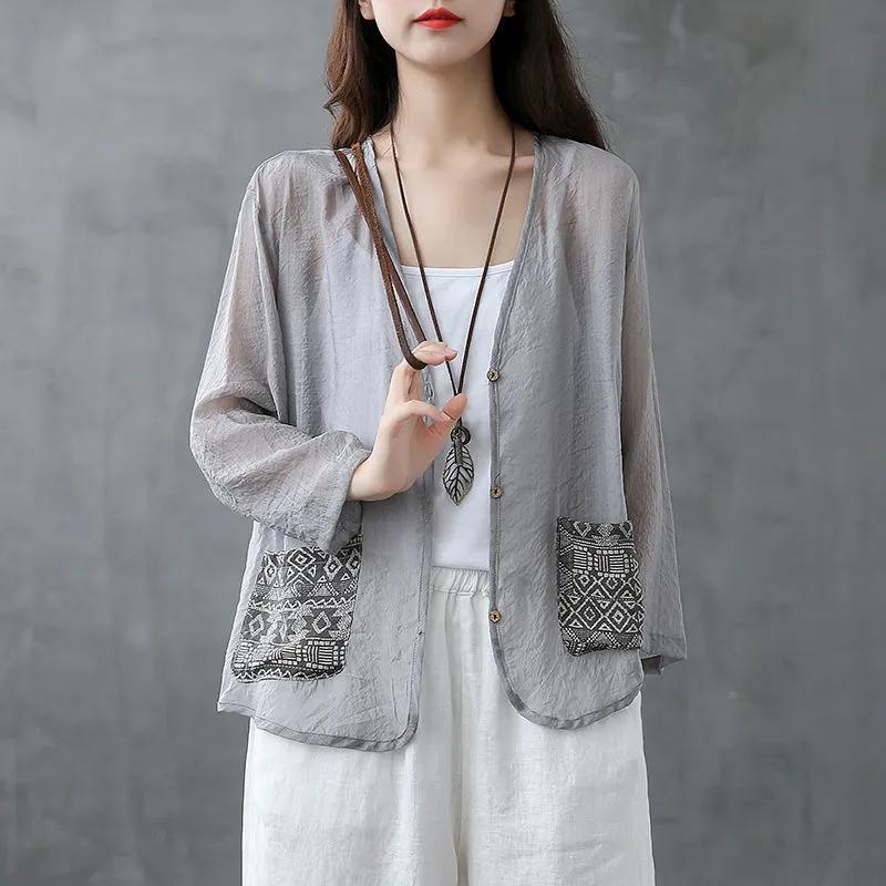 Maglia con Protezione Solare Donna Estate Scollo a V Larga Giacca Corta Cardigan Sottile Seta di Ghiaccio Protezione Solare Camicia per Aria Condizionata