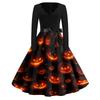 Women's Vintage V-Neck Dress with Halloween Print for Casual Fall Outings