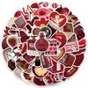 50 Red Retro Graffiti Stickers Decorate Guitar Notes Suitcase DIY Waterproof