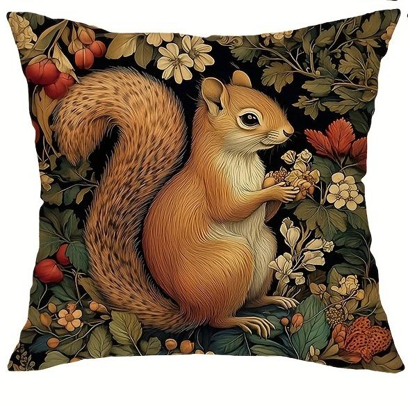 Vintage Floral Animal Pillow Covers SquirrelDeerRabbitFox Polyester Washable Cottagecore Home Decor