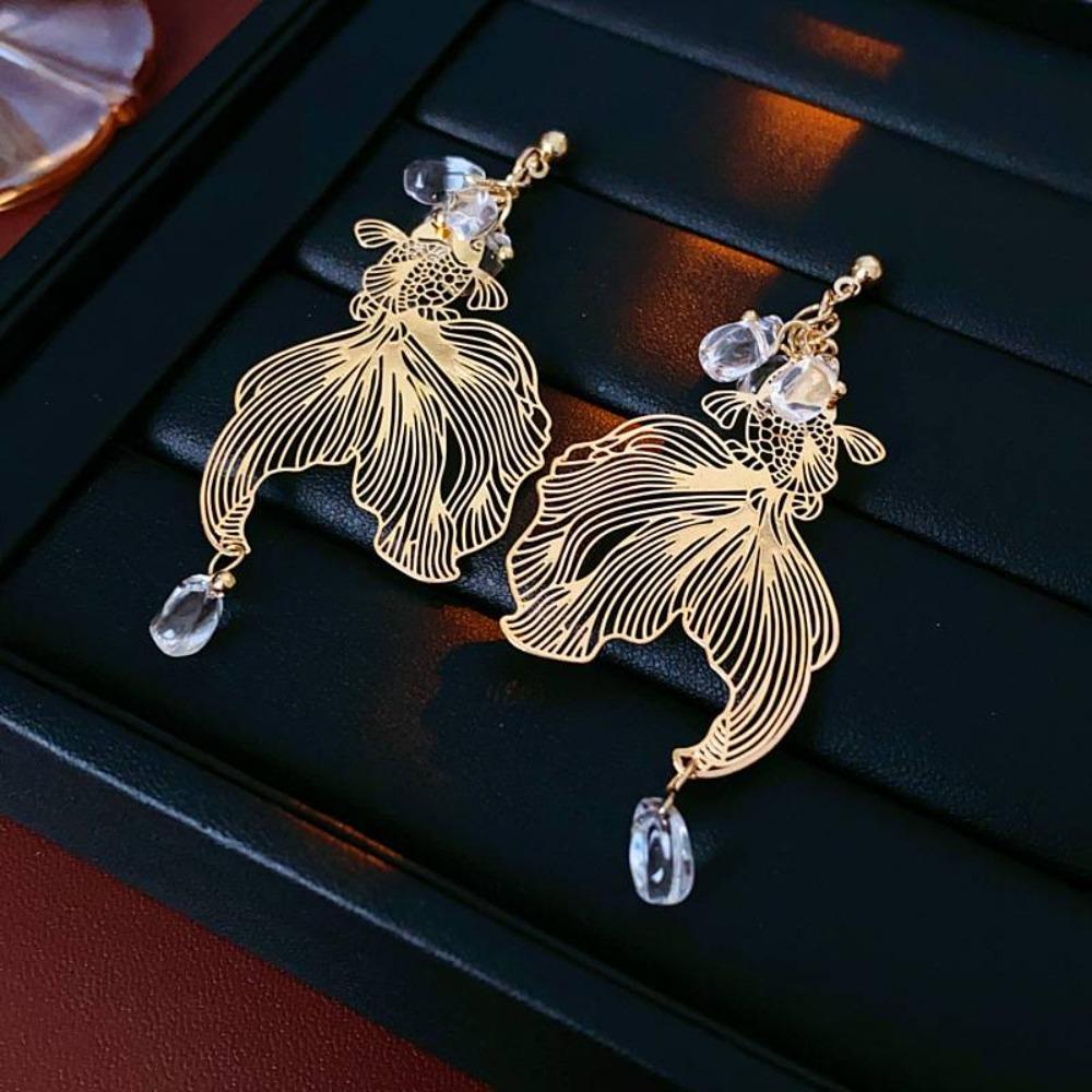 Koi Carp Pendant Goldfish Eardrop Ear Jewelry Metal Dangle Earrings Simple Goldfish Earrings  Women