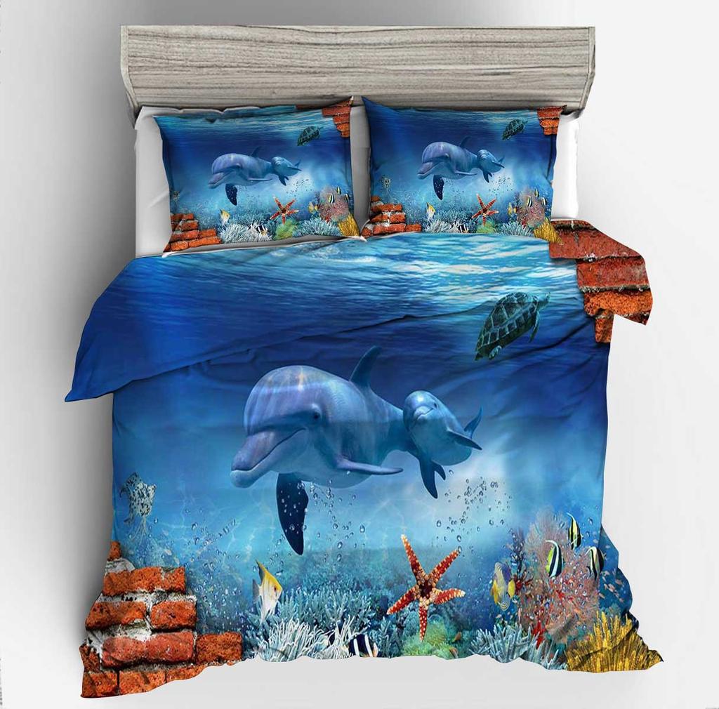3D Digital Printing Underwater World Dolphin Series Quilt Set Three-Piece Set