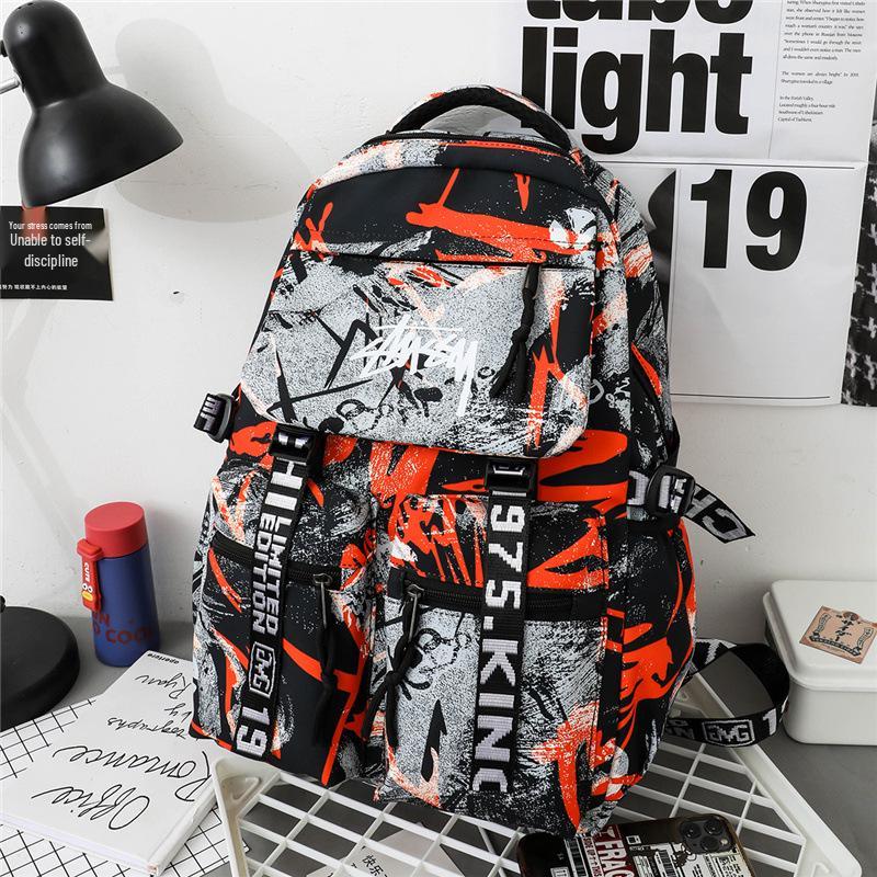 Spot Graffiti Streetwear Lightweight Backpack for Students & Casual Use